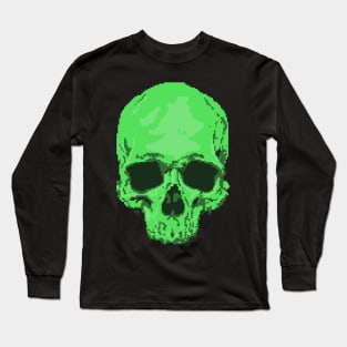 Green Pixelated skull Long Sleeve T-Shirt